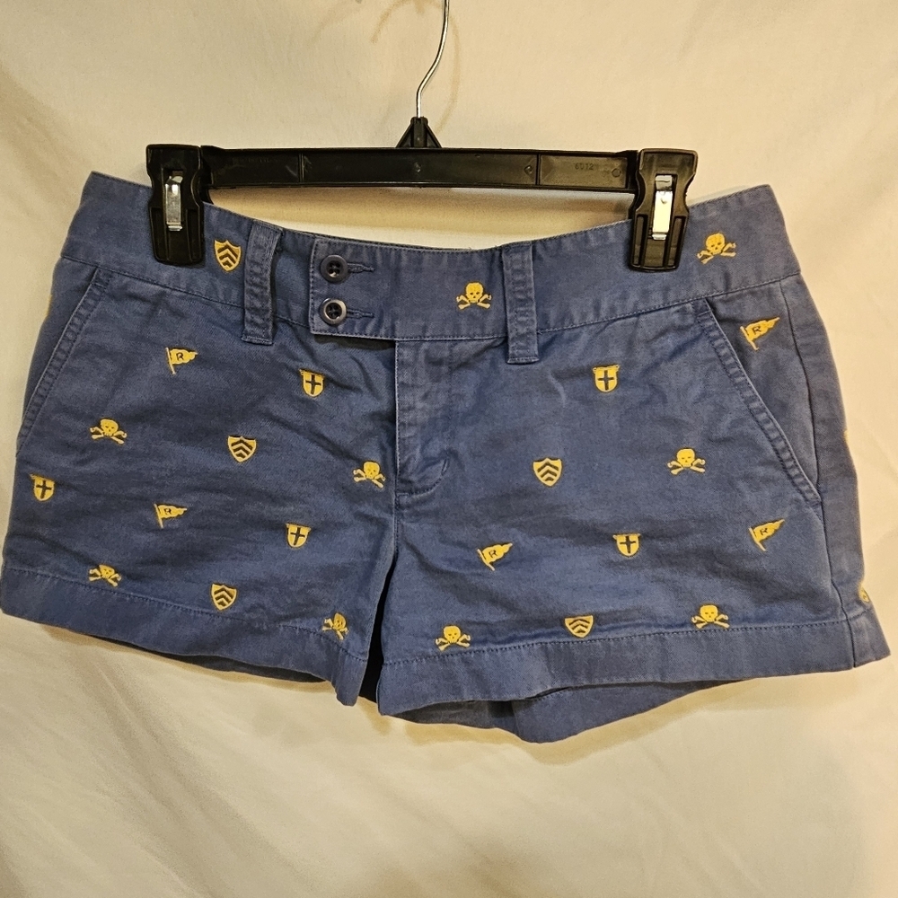 Women’s Polo Ralph Lauren Rugby Crossbones Chino Shorts Blue Yellow Size 4